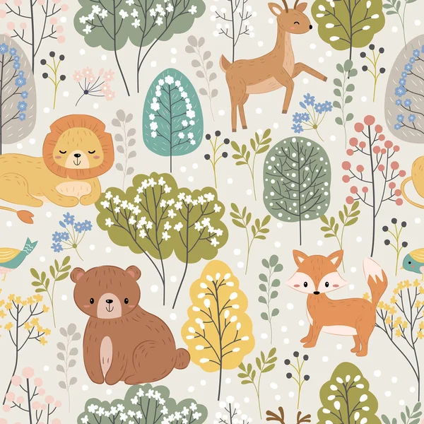 Animals repeat pattern. Nursery art background. Children's fabric pattern design