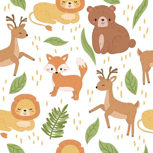 Woodland repeat pattern. Nursery art background. Children's fabric pattern design.