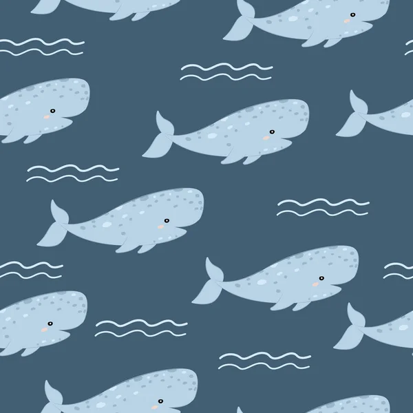 クジラの繰り返しパターン 保育園アートの背景 子供服の柄のデザイン — ストックベクタ