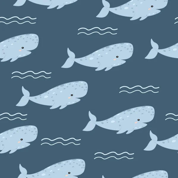 whale repeat pattern. Nursery art background. Children's fabric pattern design.