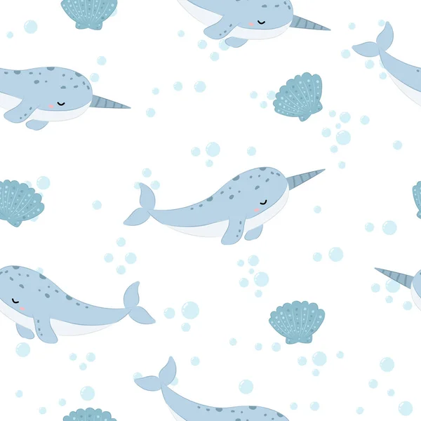 whale repeat pattern. Nursery art background. Children's fabric pattern design.