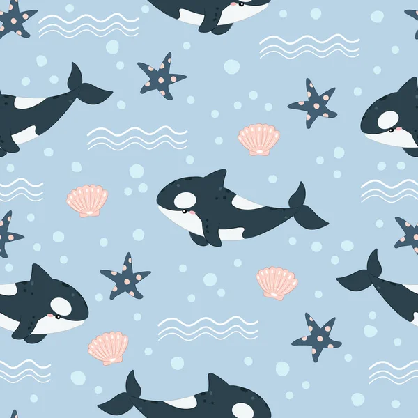 whale repeat pattern. Nursery art background. Children's fabric pattern design.