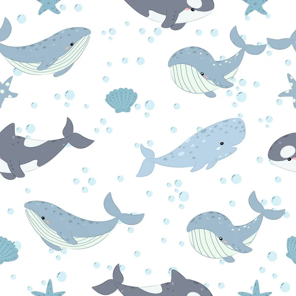 Whale Repeat Pattern Nursery Art Background Children Fabric Pattern Design — Stock Vector