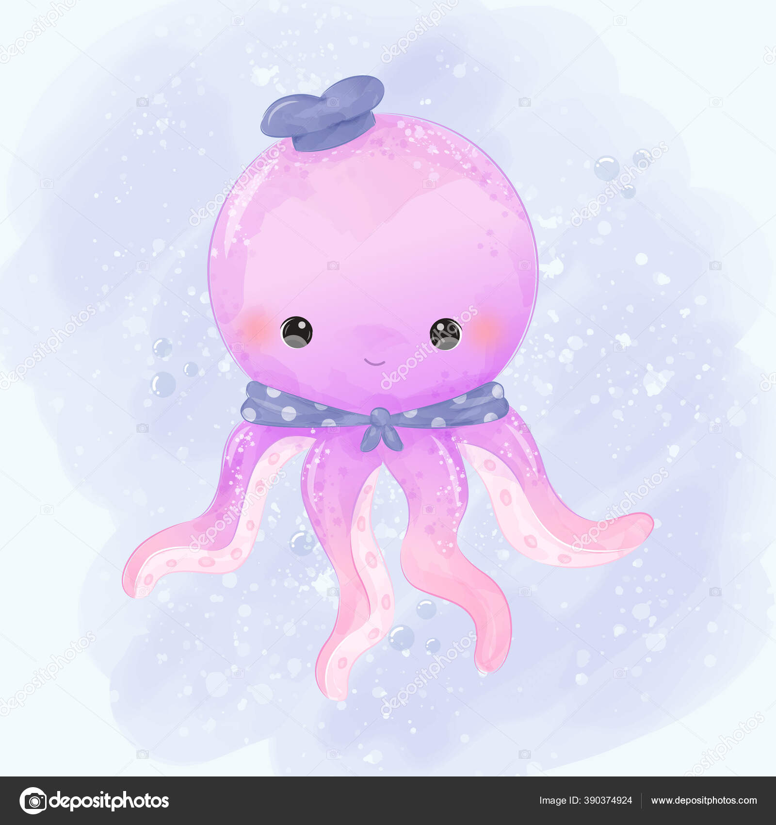 Cute Octopus Illustration Watercolor Style Adorable Nursery Art ...