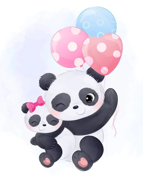 Cute Panda Illustration Watercolor Effect Great Baby Shower Decoration Children — Stock Vector
