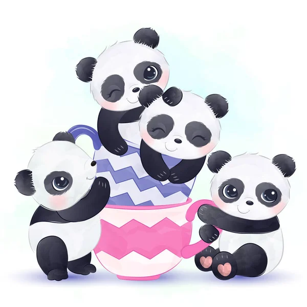 Niedlichen Baby Panda Illustration Aquarell Effekt Ideal Für Baby Dusche — Stockvektor