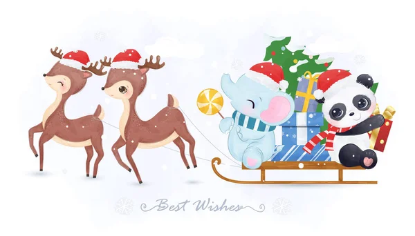 Słodkie Zwierzęta Paradzie Świątecznej Ilustracja Boże Narodzenie — Wektor stockowy