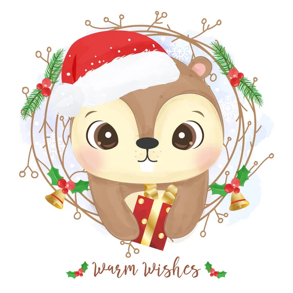 Adorável Bebê Animais Para Inverno Ilustração Natal —  Vetores de Stock