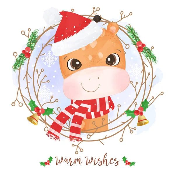 Adorável Bebê Animais Para Inverno Ilustração Natal —  Vetores de Stock
