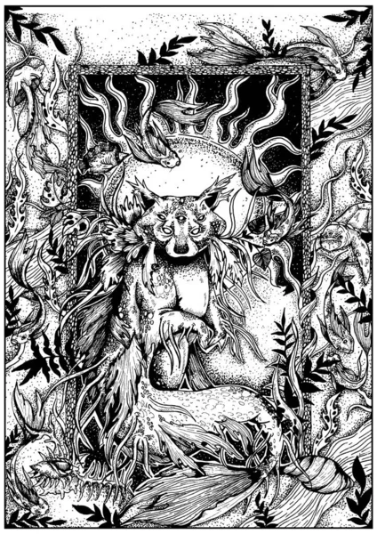 Волшебный Персонаж Сказочное Темное Существо Мистический Морской Енот Плавниками Щупальцами — стоковый вектор