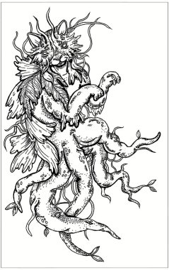 Sihirli karanlık karakter, peri masalı yaratığı, Kedi - yapraklı kök sebze, bir bitkinin köklerine benzer bacakları veya dokunaçları olan, uzun bıyıklı, ve taç yapraklarına benzer kanatları olan.