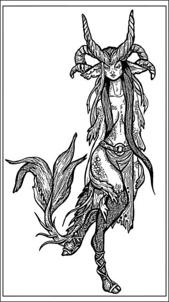마법의 캐릭터 커다랗고 휘어진 카프리 비늘과 지느러미와 발굽을 물고기 — 스톡 벡터