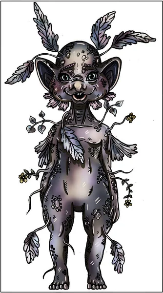 Fairytale Добрый Характер Пухлый Милый Улыбающийся Существо Смешной Лесной Тролль — стоковое фото