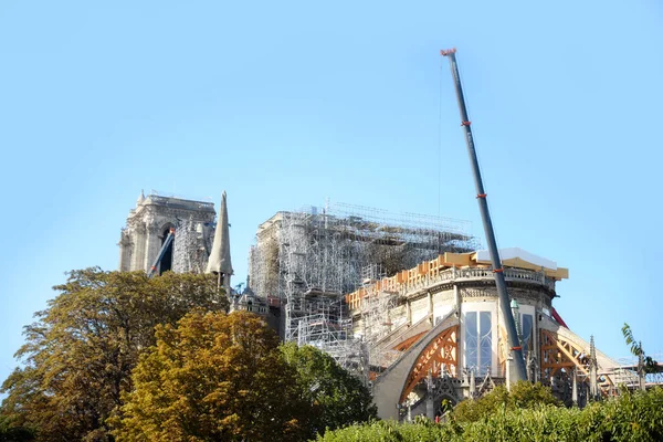 Notre Paris Ricostruisce Con Impalcatura Dopo Incendio Del 2019 — Foto Stock