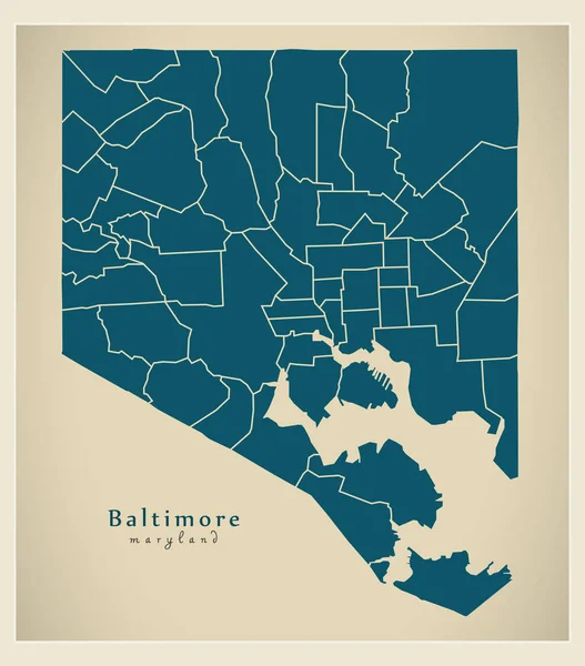 Mappa Della Città Moderna Baltimora Maryland Città Degli Stati Uniti — Vettoriale Stock