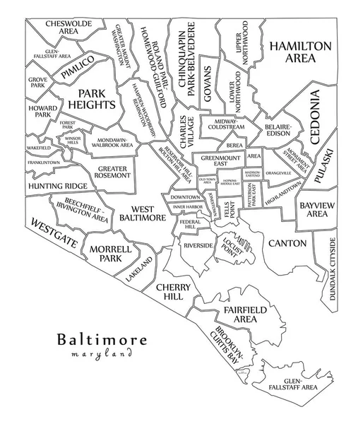 Modern City Map Baltimora Maryland Città Degli Stati Uniti Con — Vettoriale Stock
