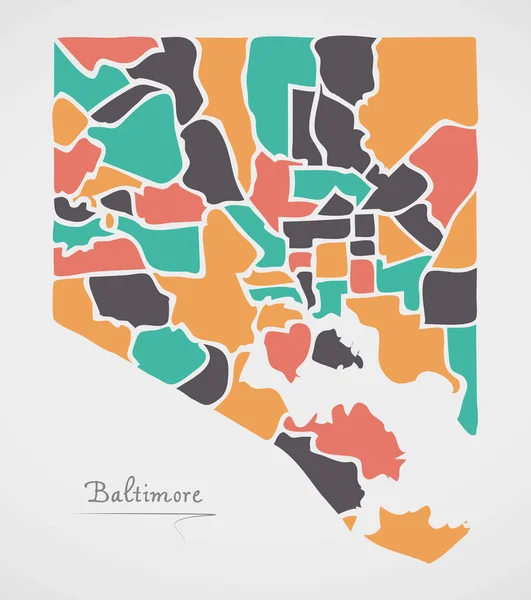 Χάρτης Μέριλαντ Βαλτιμόρη Γειτονιές Και Σύγχρονα Στρογγυλά Σχήματα — Διανυσματικό Αρχείο