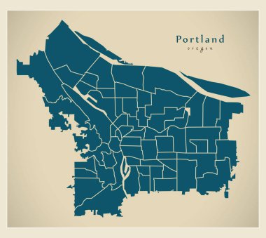Modern şehir haritası - mahalleler ile ABD'nin Portland Oregon city
