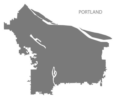 Portland Oregon city harita gri illüstrasyon siluet şekli