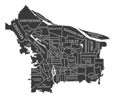 Portland Oregon şehir haritası ABD siyah illüstrasyon etiketli