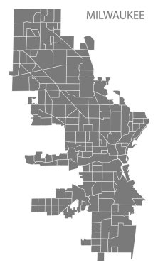 Milwaukee Wisconsin city map with neighborhoods grey illustration silhouette shape clipart