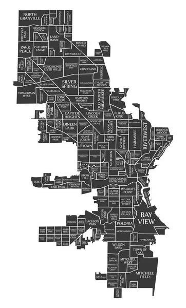 Milwaukee Wisconsin City Map Usa Etiquetado Como Ilustración Negro — Vector de stock