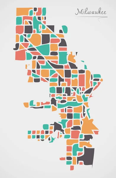 Milwaukee Wisconsin Mapa Čtvrtí Moderní Kulaté Tvary — Stockový vektor