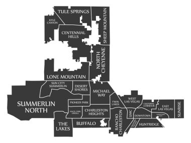 Las Vegas Nevada city map USA labelled black illustration clipart