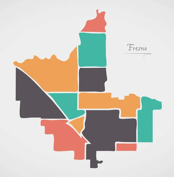 弗雷斯诺加利福尼亚地图与邻里和现代圆形状 — 图库矢量图片