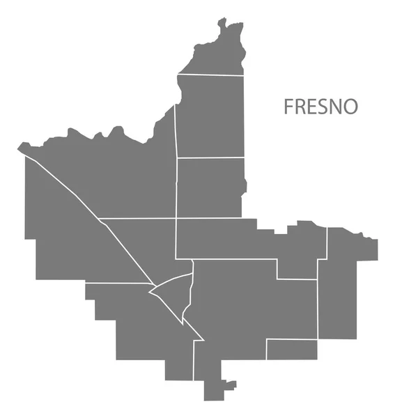Fresno California Mapa Ciudad Con Barrios Gris Silueta Ilustración Forma — Archivo Imágenes Vectoriales
