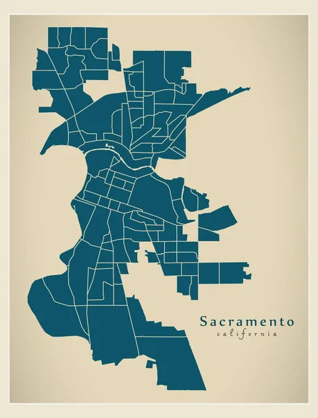 Plattegrond Van Moderne Stad Sacramento Californië Stad Van Met Buurten — Stockvector