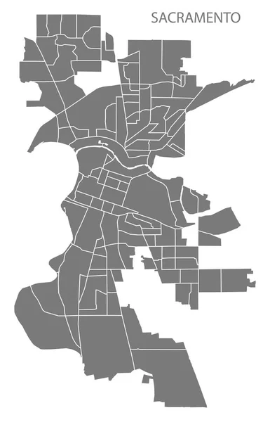 Sacramento California Mapa Cidade Com Bairros Cinza Ilustração Silhueta Forma — Vetor de Stock