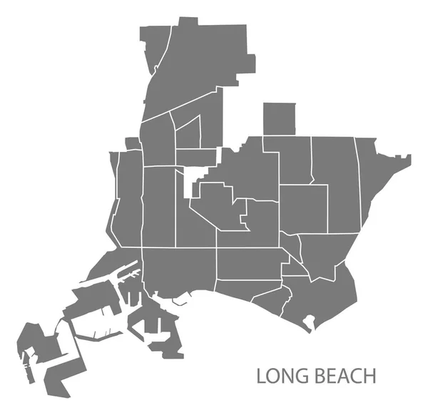 Langer Strand Kalifornien Stadtplan Mit Nachbarschaften Grau Illustration Silhouette Form — Stockvektor