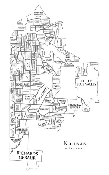 Modern Város Térképe Kansas Missouri Város Usa Ban Környékek Cím — Stock Vector
