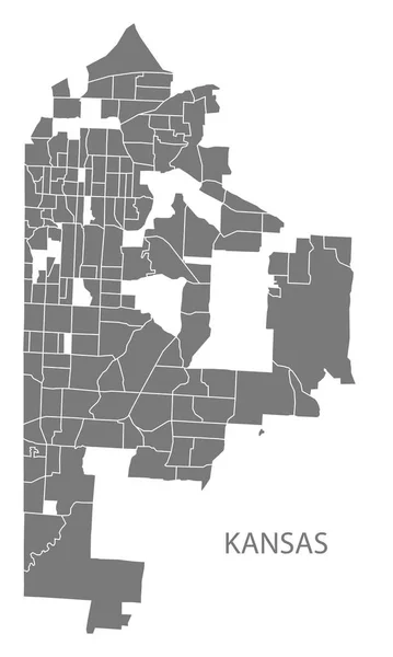 Kansas Missouri Mapa Cidade Com Bairros Cinza Ilustração Forma Silhueta —  Vetores de Stock