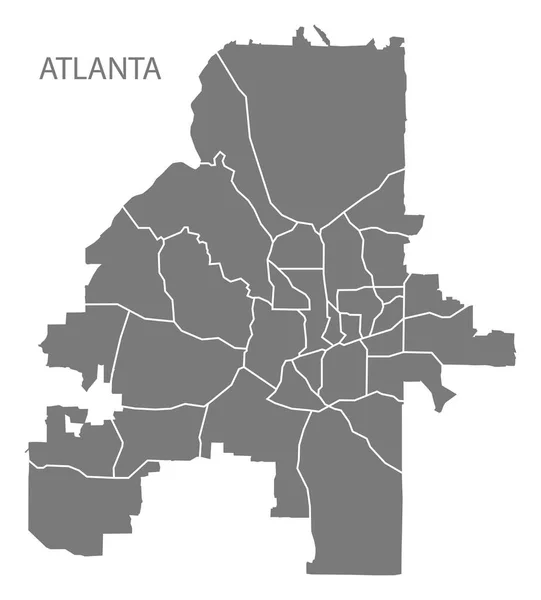 Atlanta Georgia Mapa Cidade Com Bairros Cinza Ilustração Silhueta Forma —  Vetores de Stock