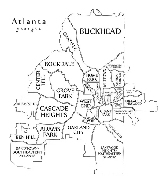 Moderner Stadtplan Atlanta Georgia Stadt Der Usa Mit Bezirken Und — Stockvektor