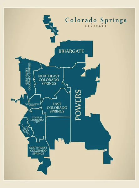 Mapa Ciudad Moderna Colorado Springs Ciudad Los Estados Unidos Con — Vector de stock