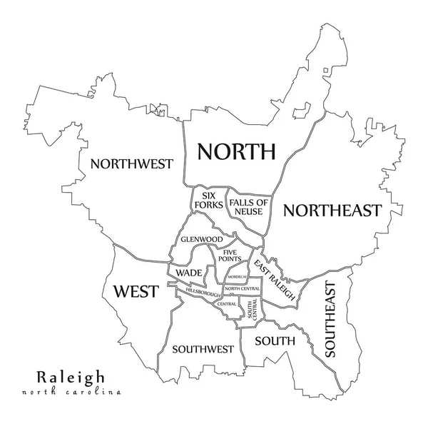 近代的な都市地図 地域とタイトル概要地図とアメリカ合衆国のノースカロライナ州ローリー市 — ストックベクタ