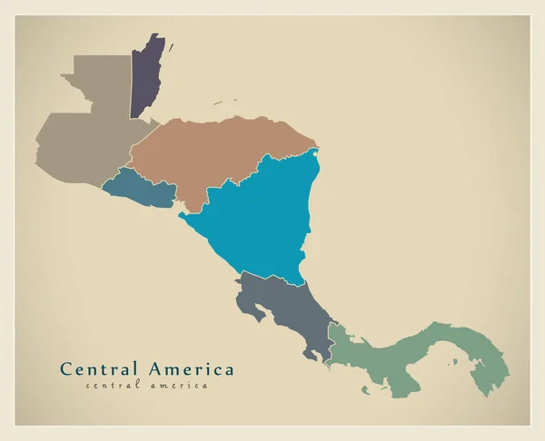 Moderní Mapa Střední Ameriky Hranice Země Barevné — Stockový vektor