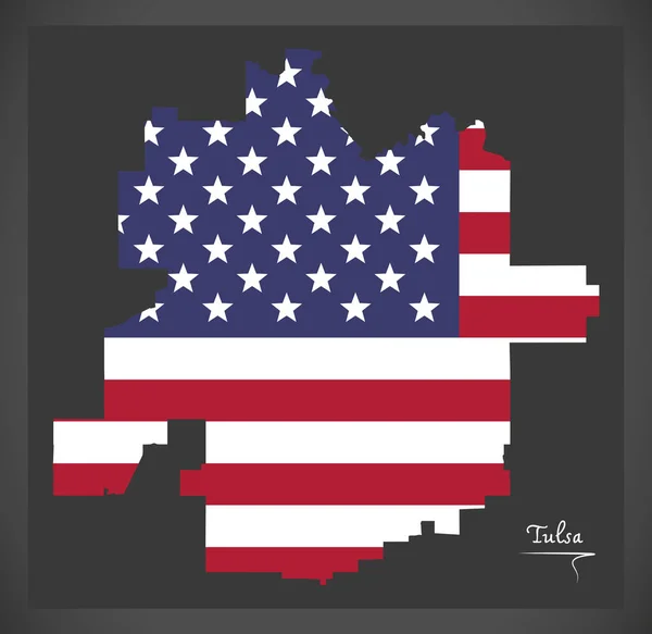 Tulsa Oklahoma Karte Mit Abbildung Der Amerikanischen Nationalflagge — Stockvektor