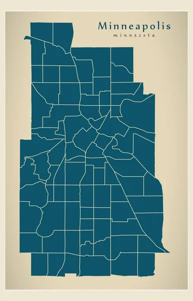 Moderní City Mapa Města Minneapolis Minnesota Usa Čtvrtí — Stockový vektor