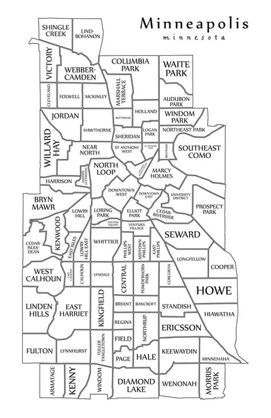 Mapa Moderno Cidade Minneapolis Minnesota Cidade Dos Eua Com Bairros — Vetor de Stock