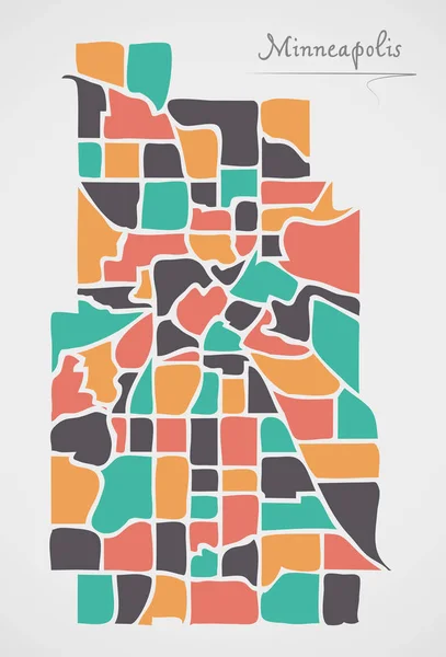 Minneapolis Minnesota Mapa Čtvrtí Moderní Kulaté Tvary — Stockový vektor