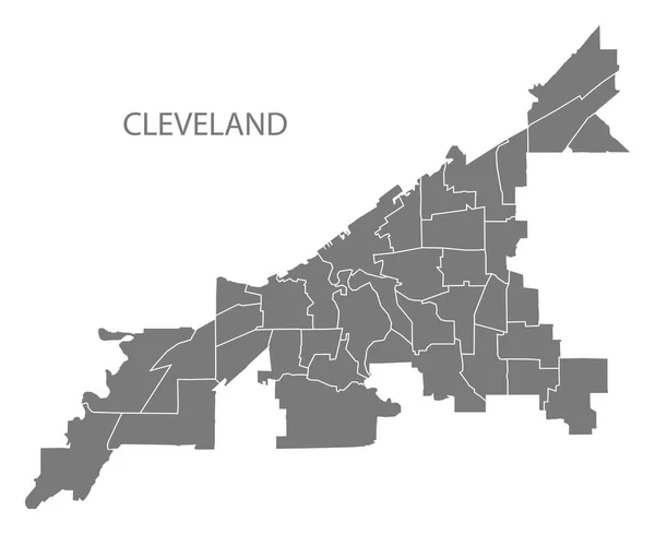 Cleveland Ohio Şehir Haritası Mahalleler Ile Gri Illüstrasyon Siluet Şekli — Stok Vektör