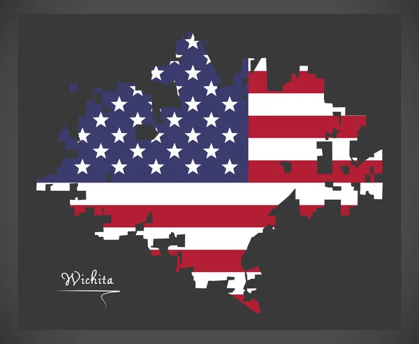 Wichita Kansas Karte Mit Abbildung Der Amerikanischen Nationalflagge — Stockvektor