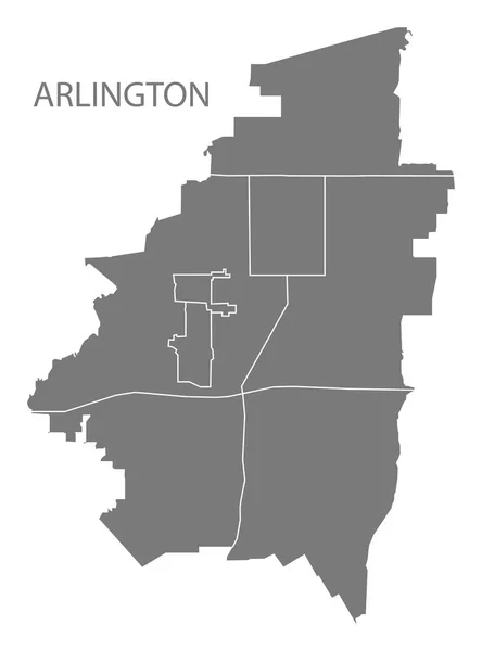 テキサス州アーリントン市内地図地域に灰色のイラスト シルエット図形 — ストックベクタ