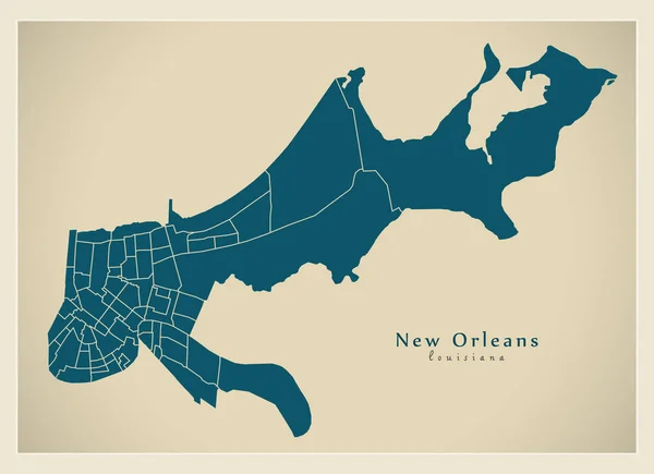 Moderner Stadtplan Neue Orleans Louisiana Stadt Der Usa Mit Nachbarschaften — Stockvektor