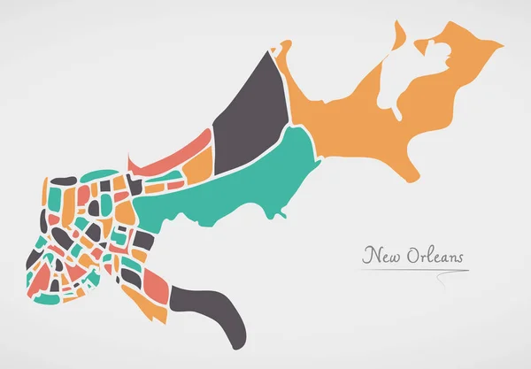 新奥尔良路易斯安那州地图与邻里和现代圆形形状 — 图库矢量图片