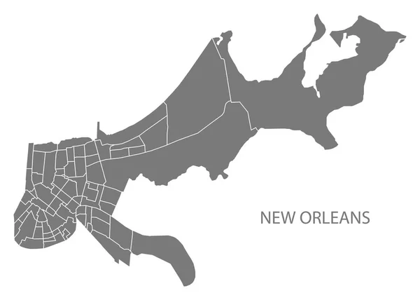 Nova Orleães Louisiana Mapa Cidade Com Bairros Forma Silhueta Ilustração —  Vetores de Stock